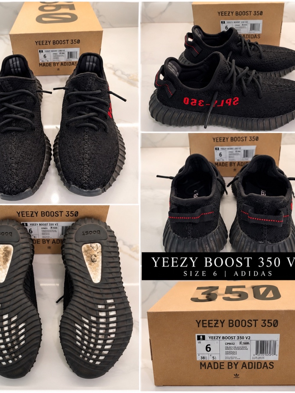 adidas Yeezy Boost 350 V2 Black with Red Accents —Sneakers